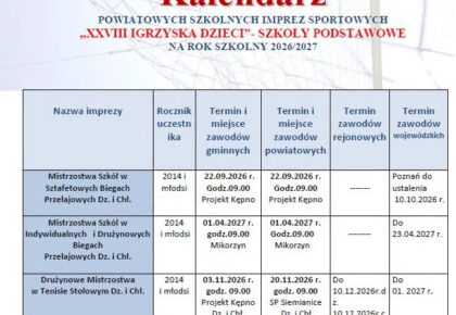 Ustalono kalendarz sportu szkolnego